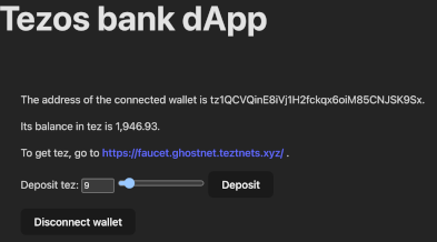 The updated application with fields to set the amount and a button to send the transaction