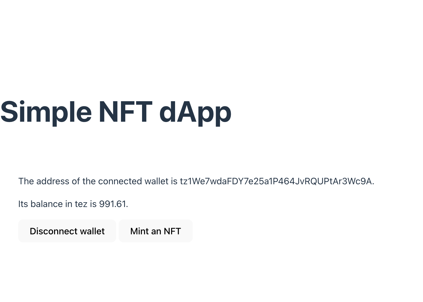 interface section after connecting the wallet