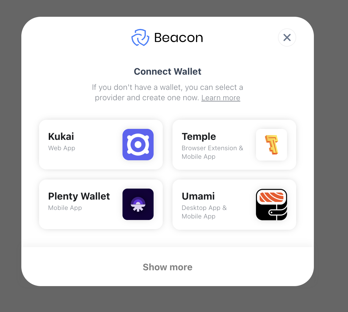 The connect wallet interface section