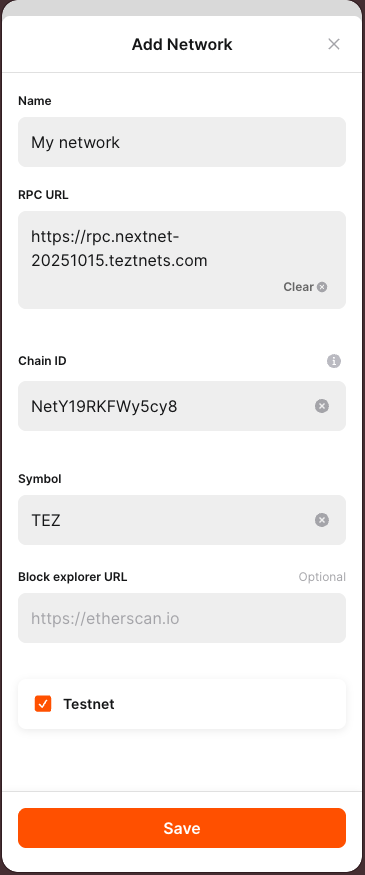 Entering information for the new network