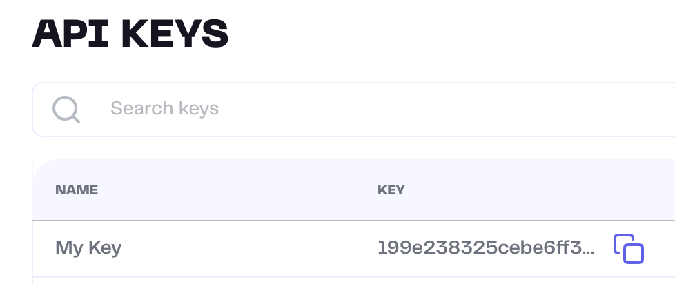 The new Pinata API key in the Pinata web app