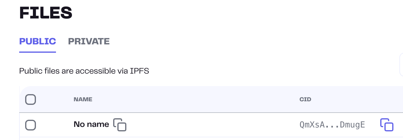 The uploaded file on Pinata