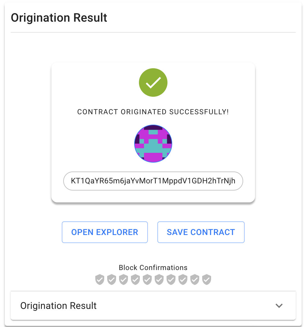 Information about the originated contract