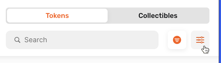 Clicking the button to open token filtering options