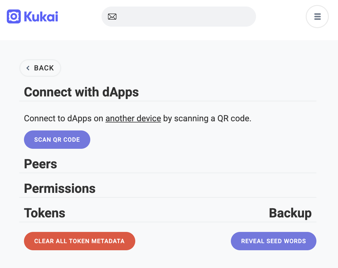 Backing up an account in the Kukai browser wallet