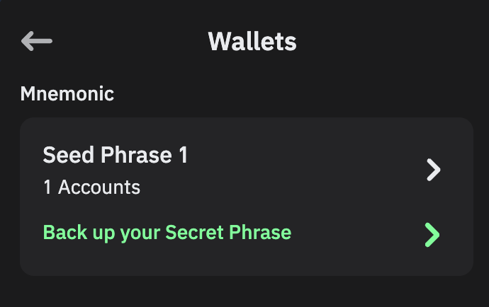 Backing up an account in the Trust wallet